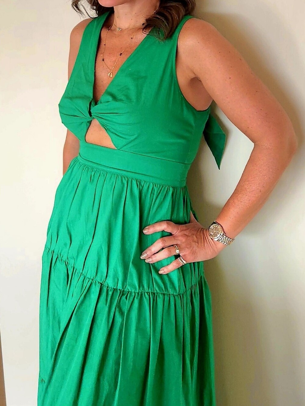 Zara Green Sleeveless Twist-Front Maxi Dress.
